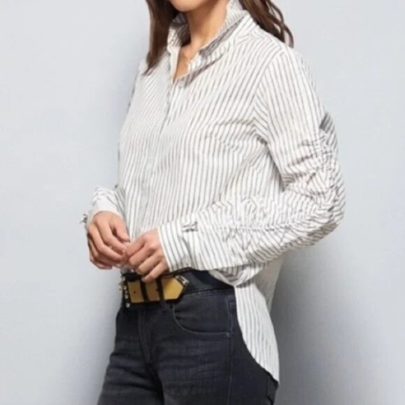 CABI Linear Shirt Button Front White with Black Stripes Sz M #4530 EUC - Picture 1 of 6